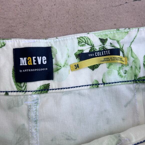 Maeve Anthropologie Colette Crop Linen Wide Leg Pants Green Floral Size 34 - Picture 6 of 8